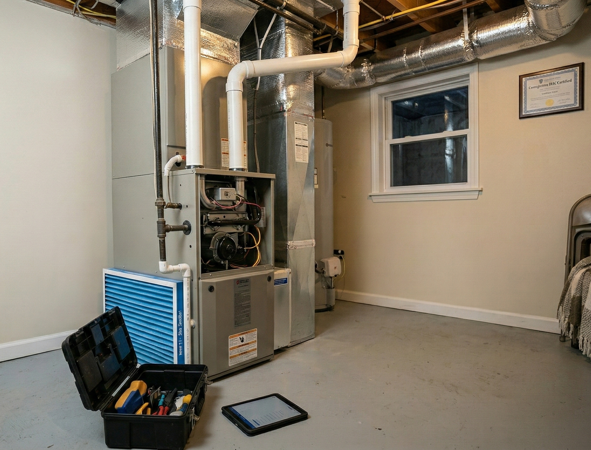 technician fixing a boiler
