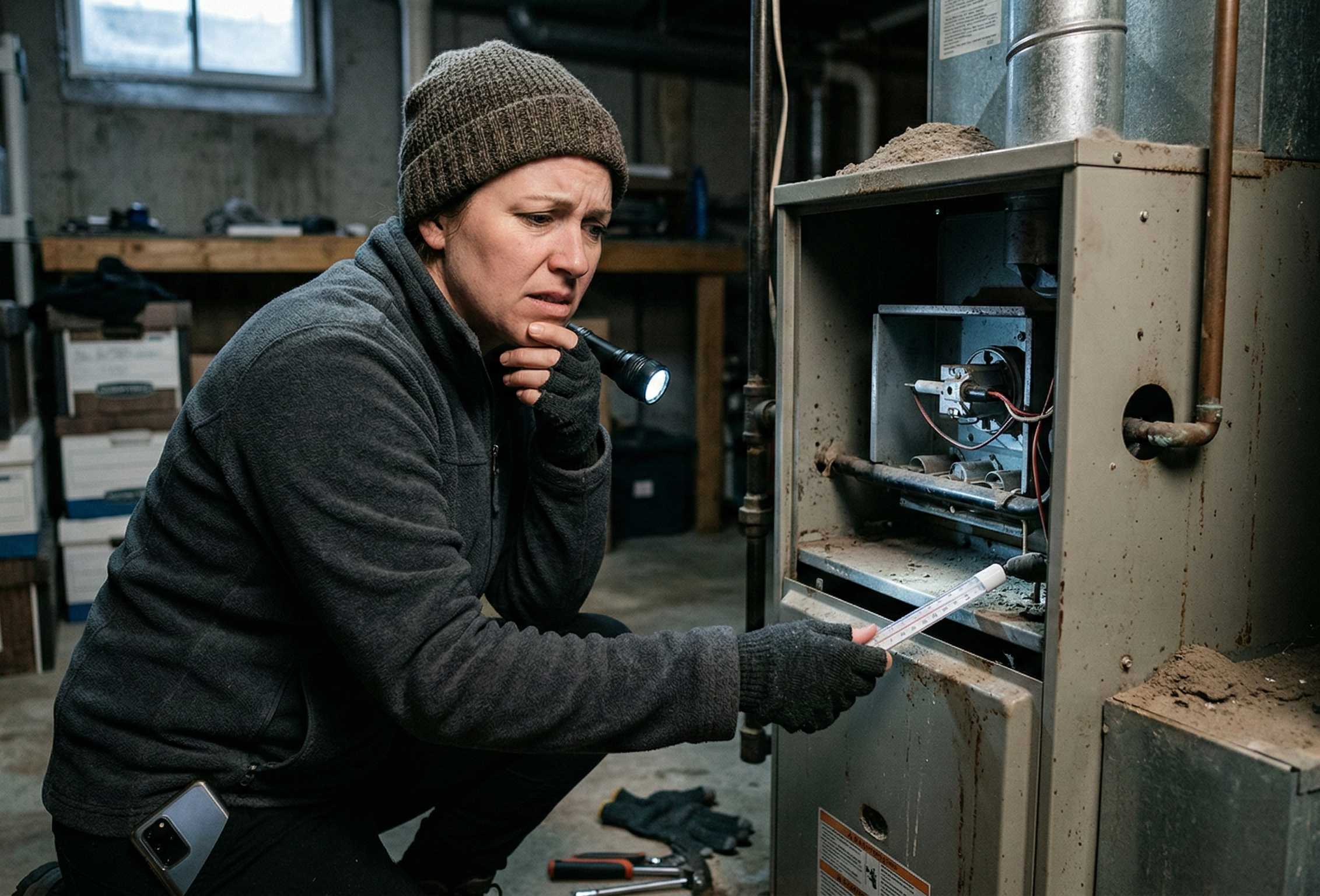 technician fixing a boiler