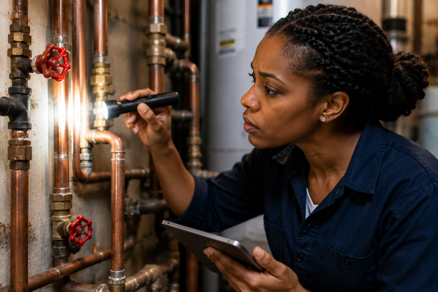 technician fixing a boiler
