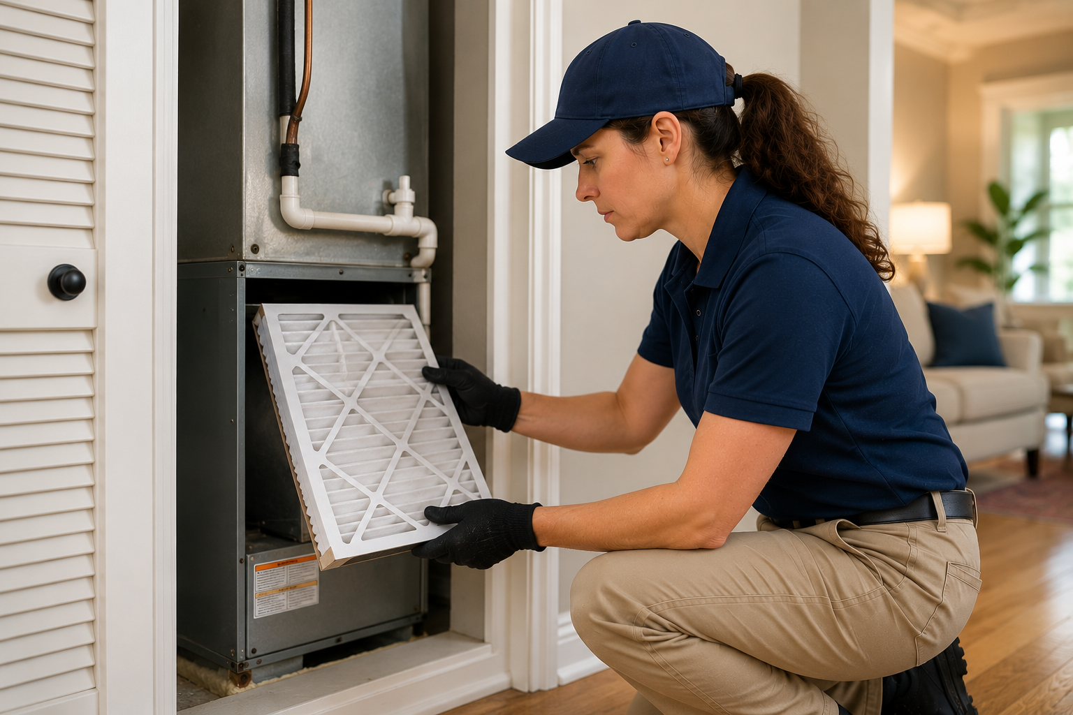 technician fixing a boiler